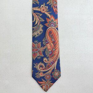 Vintage Christian Dior Silk Tie 1980s Mens Designer Blue Paisley Print Necktie